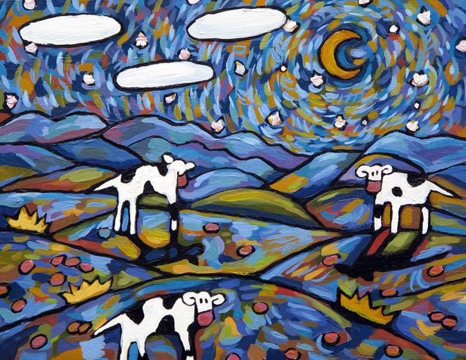 Cows Under Spiraled Sky