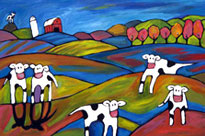Cows in Blue Field